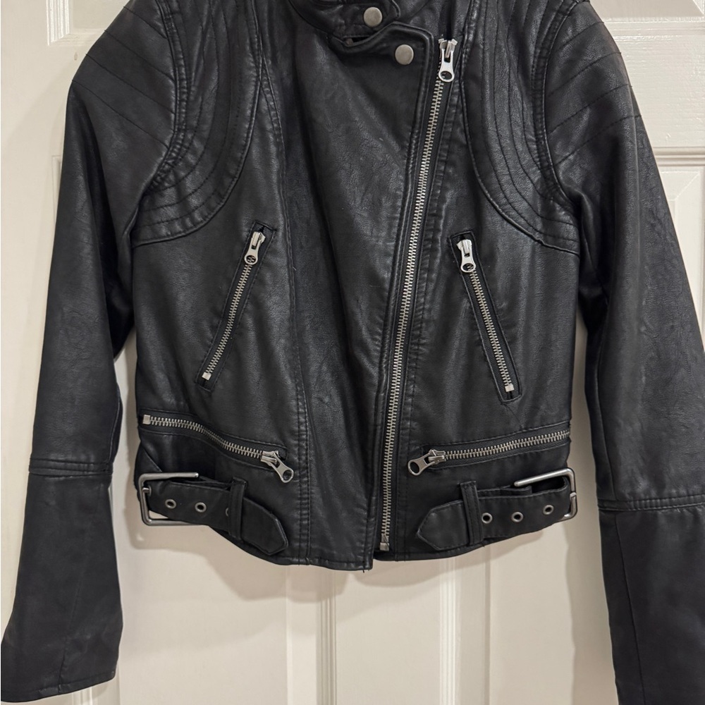 Fenix Black Vegan Leather Moto Jacket